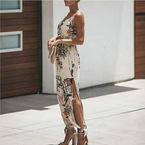 Women's Floral Jumpsuit Halter Tie Ankle Split Leg